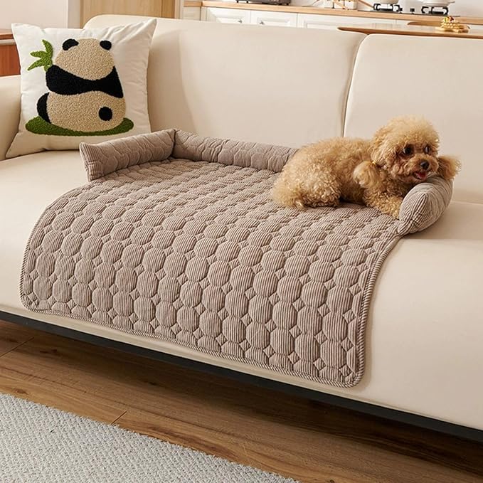 Pet Couch Covers for Sofa, 29" L × 29" W Calming Dog Bed Fluffy Dog Plush Mat for Furniture Protector with Bolster, Washable Removable Couch Cover for Small, Medium, Large Dogs and Cats (Coffee)