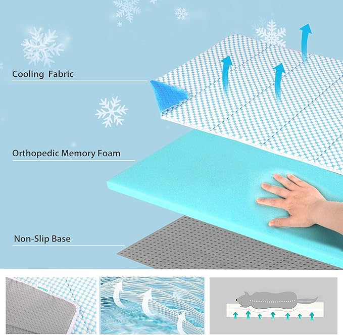 Dog Cooling Mat for Small Dogs - 24x18 Orthopedic Memory Foam Pet Pad for Summer, QMAX>0.5, Washable Premium Comfort Crate Pad for Your Furry Companion, Blue