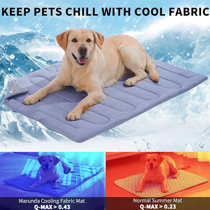 MARUNDA Dog Cooling Mat, 44" x 32" Thicken Waterproof Cooling Mat for Extra Large Dog, Q-MAX>0.5 Ice Cool Fabric-Cool on Contact，Easy Washable Pet Pad in Summer (44" x 32" (XL), Blue)