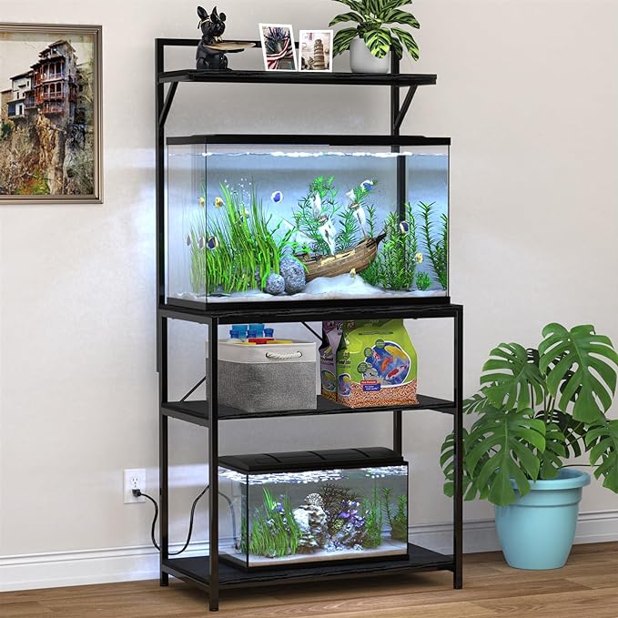 GDLF 20-29 Gallon Fish Tank Stand with Plant Shelf, Aquarium Stand with Storage Shelf for 20 Gallon Long Aquarium 30.7" x 16.53" Tabletop Fits Turtle or Reptile Terrariums