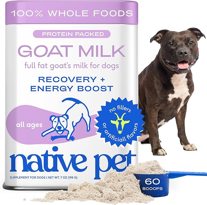Native Pet Goat Milk for Dogs - Organic Goat Milk Powder for Dogs and Cats - Puppy Formula Dairy Replacement Packed with Protein & Vitamins for Immunity, Recovery & Growth for Active Pups - 60 Scoops
