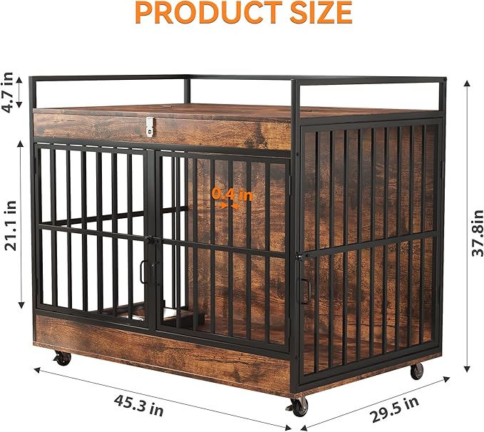 Dog Crate Furniture Large Breed with 2 Stainless Steel Bowls, Large Wooden Dog Crate Table, Escape-Proof & Chew-Proof XL Furniture, Decorate House As TV Stand, End Table, 45" L X 30" W 37" H
