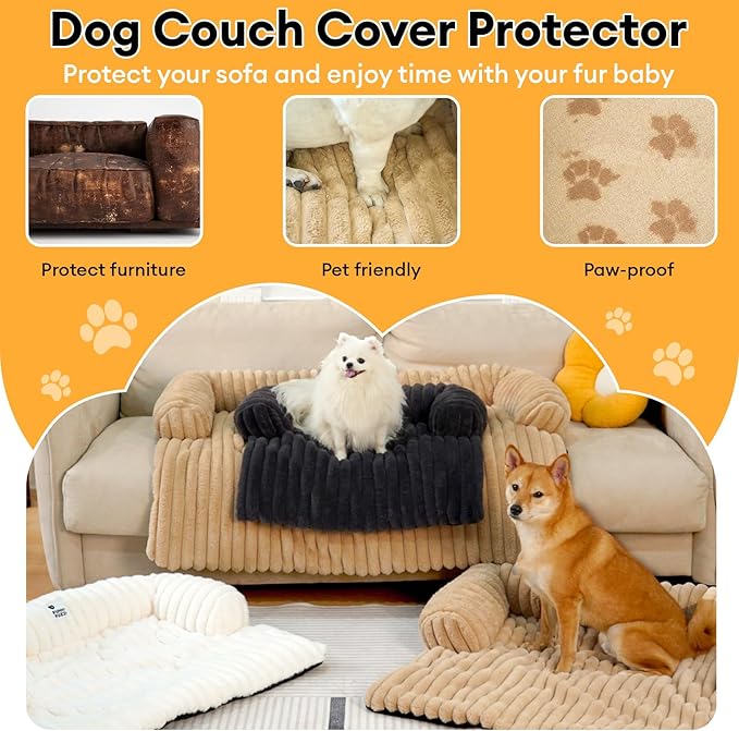 FUNNY FUZZY Pet Couch Cover for Sofa, Calming Dog Bed for Couch, Fluffy Plush Dog Couch Mat for Furniture Protector for Large Medium Small Pets, 47×37 in, Pink