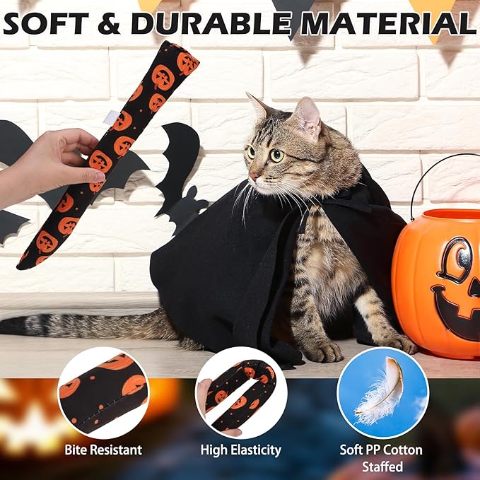 EXPAWLORER Halloween Cat Toys, 4 pcs Soft Pillow Catnip Toys with Bells Inside, Interactive Bite Resistant Fish Shape Kicker Toys for Indoor Kitten Playing