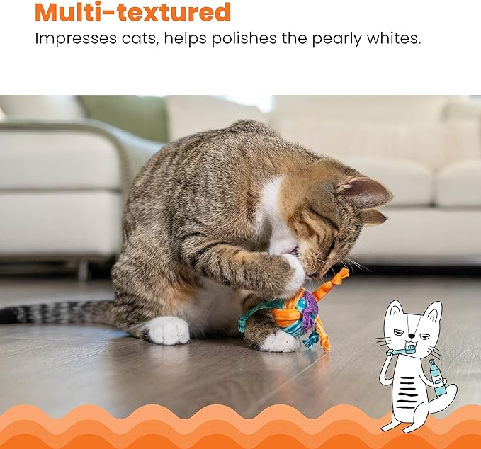 Catstages Catnip Tons of Tails – Interactive Catnip Dental Chew Toy for Cats with Rope, Ribbon & Cotton for Batting, Chasing & Chewing