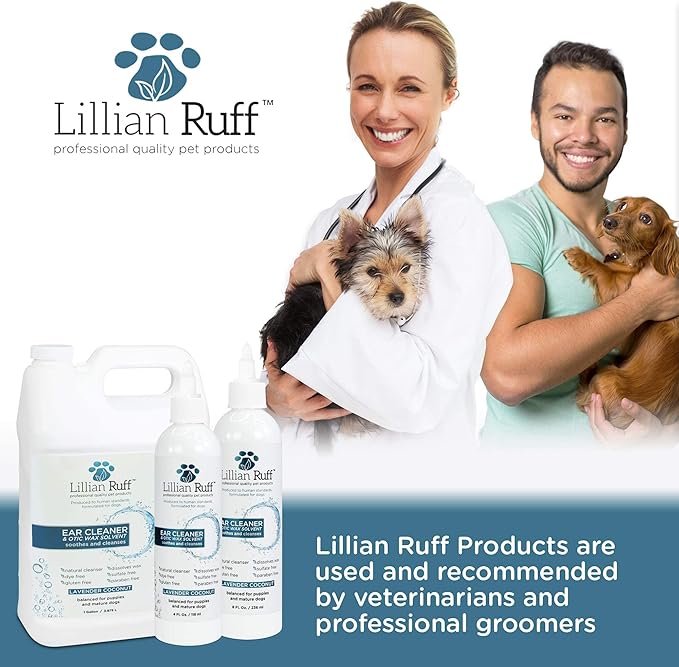 Lillian Ruff Ear Cleaner & Otic Wax Solvent for Dogs with Tea Tree Oil, Bee Propolis & Aloe - Coconut and Lavender Scent - Dissolve Wax and Combat Ear Odors - Safe for Sensitive Ears (4oz)