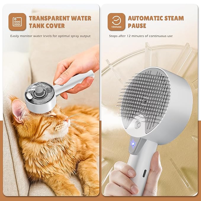 Cat Steam Brush,Cat Brushes for Indoor Cats, 4 In 1Spritz Spray Defur Comb, Cloud Care Shedding Control, Pet Grooming Brush for Long Short Hair Cats Dogs, Massage Clean Design Pet Steam Brushes