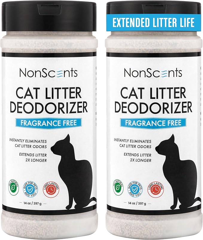 NonScents Cat Box Deodorizer - Odor Eliminator - Reduces Scooping, Extends Litter Lifespan - Fragrance-Free, Fresh Scent - 2-Pack