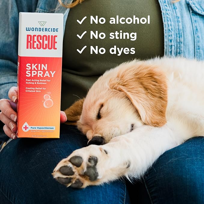 Wondercide Rescue - Skin Spray for Pets - Allergy Care, Rash, Redness, and Itch Relief for Dogs and Cats with Pure Hypochlorous - 8.5 oz