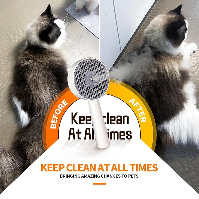 3 in 1 Cat Steam Brush, Self-Cleaning Anti-Static Pet Spray Hair Removal Comb for Cats with Release Button and Tank, Rechargeable Steam Brush for Shedding, Massage and Cleaning