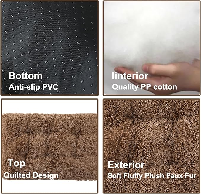 Dog Crate Mat, Dog Bed for Large Dogs, Comfy Fluffy Kennel Pad Anti-Slip for Dog beds & Furniture, Quilted Dog Bed for Pets for Medium/Small Dogs Cats (Color : Khaki, Size : 36x25)