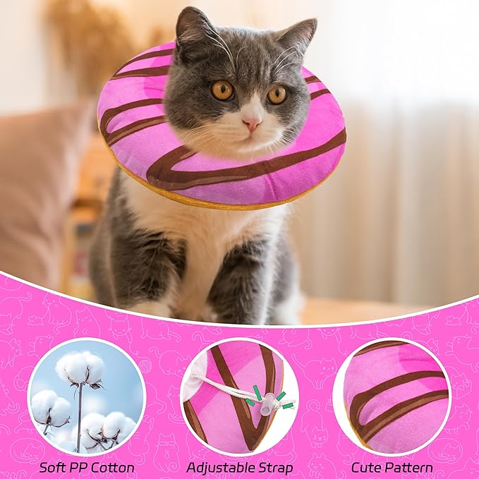 Cat Cone Collar Soft, Adjustable Cat Recovery Collars Kitten Cones to Stop Licking, Cute Donut E Collar After Surgery, Anti-Lick Wound Healing Elizabethan Collar for Kittens (Pink, Small)