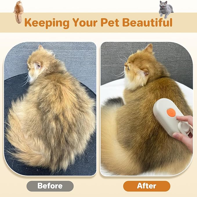 LunaSync Cat Steam Brush for Shedding, 4 in 1 Rechargeable Pet Grooming Brush for Cats and Dogs, Anti-Static Deshedding Tool with Massage & Cleaning, Comb for Long Short Hair - Beige