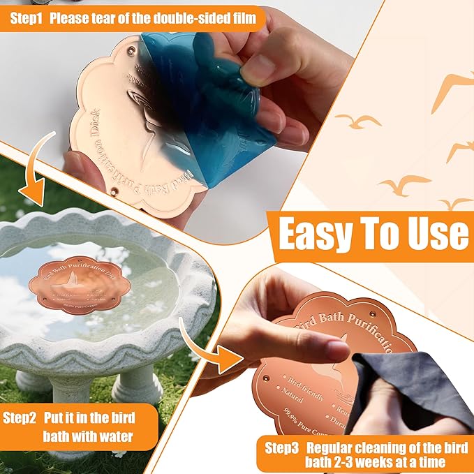 1P 4inches Bird Bath Purification Disk, 99.99% Pure Copper Bird Bath Disc Safe Birdbath Cleaner Disks for Outdoor All-Season Use 0.6mm Birdbaths Copper Disk with 3 Point Support