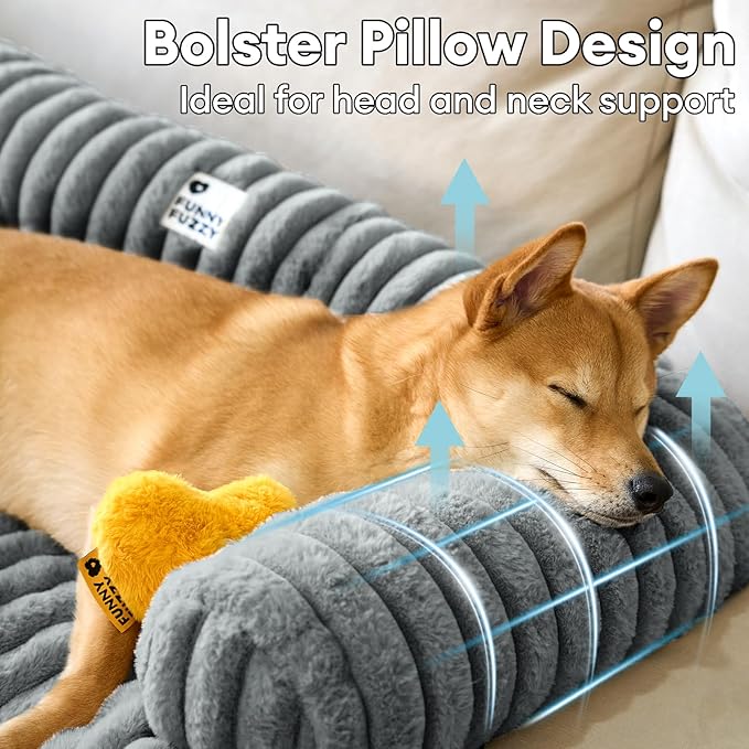 FUNNY FUZZY Pet Couch Cover for Sofa, Calming Dog Bed for Couch, Fluffy Plush Dog Couch Mat for Furniture Protector for Large Medium Small Dogs and Cats, Mist Grey