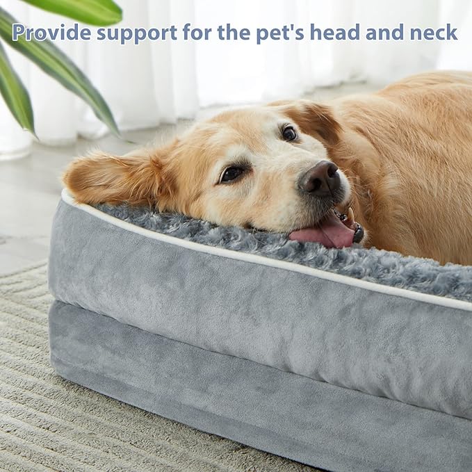 BFPETHOME Orthopedic Dog Bed for Extra Large Dogs-Big Waterproof Sofa Dog Bed with Removable Washable Cover, Large Pet Bed with Waterproof Lining and Nonskid Bottom,Pet Bed for Large Dogs, Grey