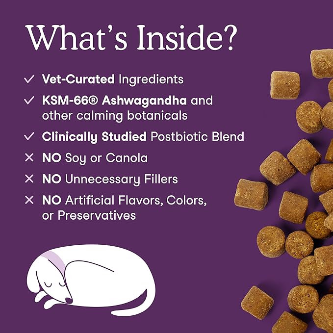 Fera Pets Dog Calming Chews with Ashwagandha & Priome® Mental Wellbeing Postbiotic Blend - Supports Anxiety Relief - Promotes Relaxation - 90 Soft Chews