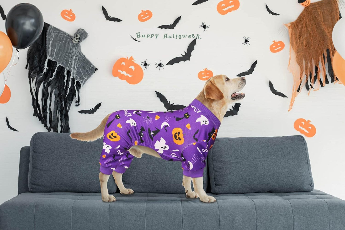 Dog Halloween Pajamas Dog Costumes Pjs Stretchy Funny Pet Costumes Clothes Pet Outfit Pajamas for Large Dogs(L)