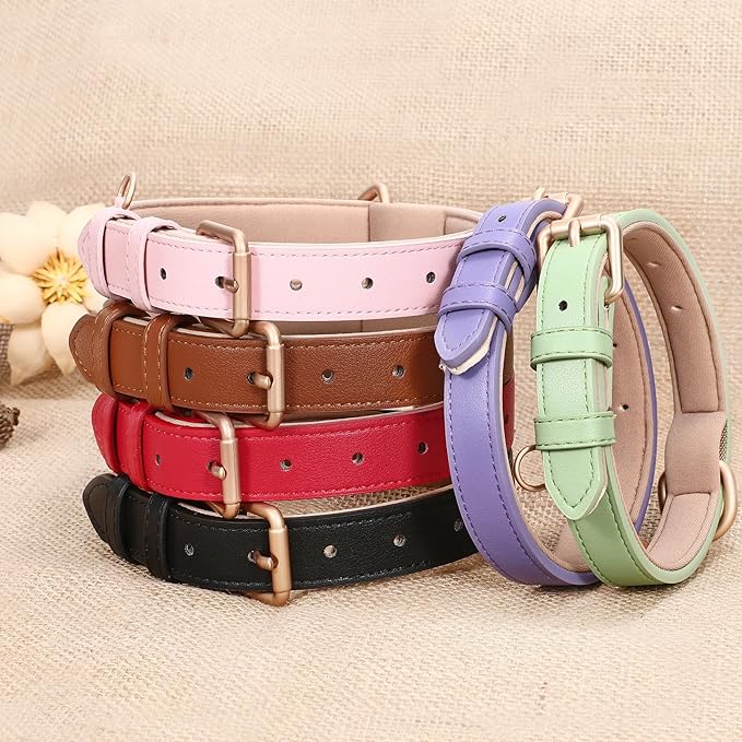 WHIPPY Leather Dog Collar for Small Medium Large Dog Adjustable Soft Breathable Leather Padded Puppy Collar with Alloy Buckle Heavy Duty Waterproof Classic Dog Pet Collar,Purple,L