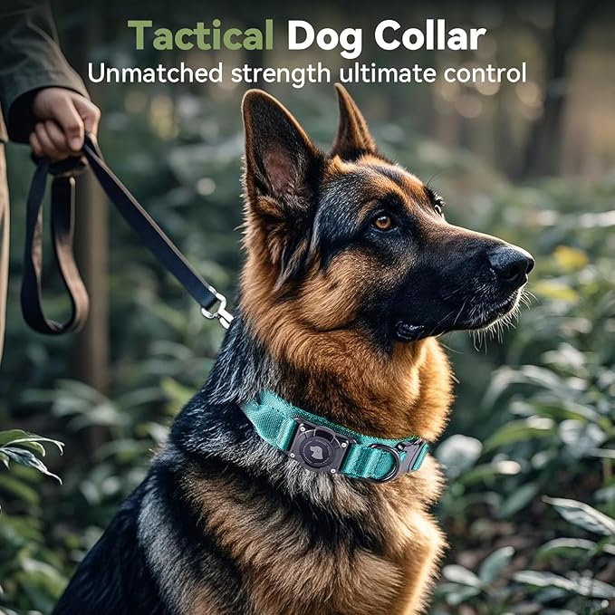 2025 Upgrade Waterproof AirTag Dog Collar, Military Tactical Dog Collar with AirTag Holder, Comfortable Control Handle and Metal Buckle, GPS Dog Collar Holder for Medium to Large Dogs (Blue, XL)