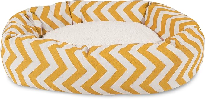 Majestic Pet 24 Inch Chevron Sherpa Calming Dog Bed Washable – Cozy Soft Round Pet Bed with Spine for Head Support - Fluffy Donut Bed 24x19x7 (inch) – Small - YELLOW