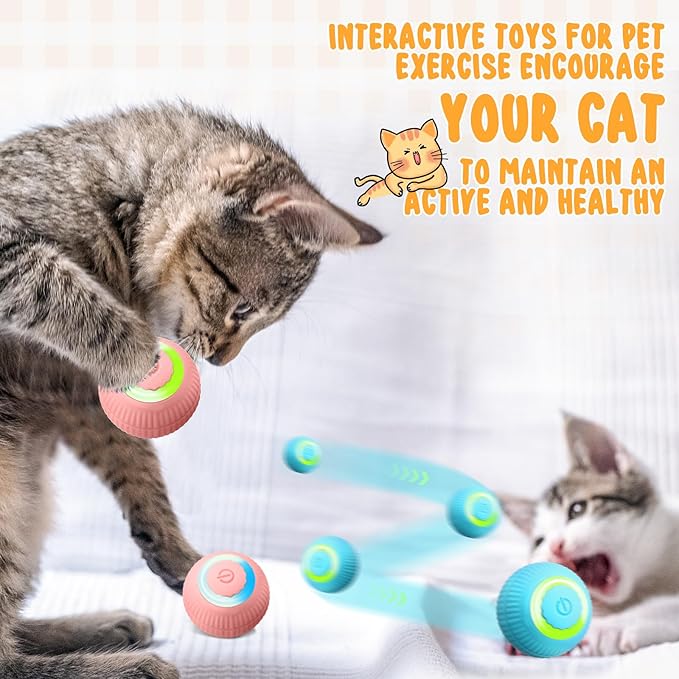 6 Pack Interactive Cat Ball Toy for Indoor Automatic Smart Rolling Ball with LED Light 2 Modes Electric Self Rolling Toy for Large and Small Puppy Kitten