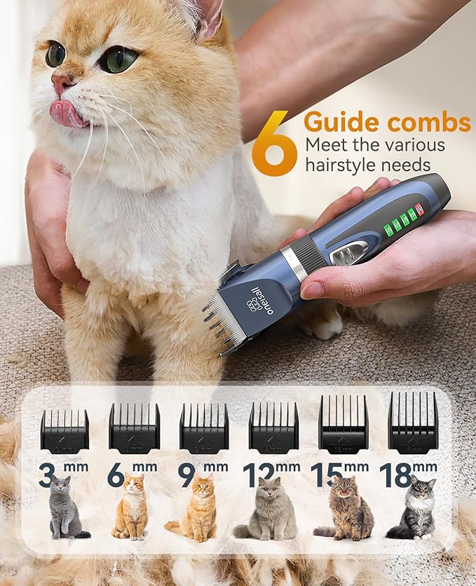oneisall Cat Clippers and Paw Trimmer 3 in 1 Cat Grooming Kit,Cat Clippers for Matted Hair,Cordless Kitty Shaver for Matted Long Hair,2 Speed Pet Clippers