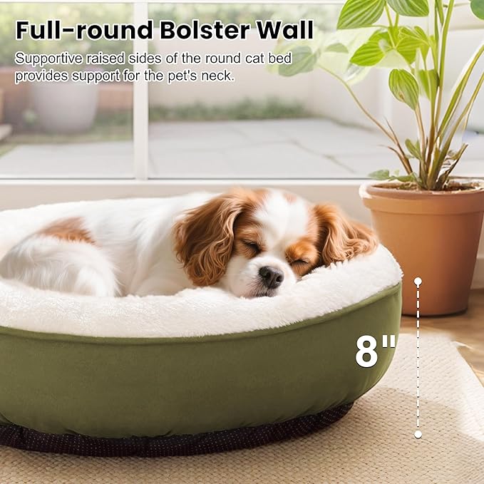 Love's cabin Round Donut Cat and Dog Cushion Bed, 25in Pet Bed for Small or Medium Dogs, Anti-Slip & Water-Resistant Bottom, Soft Durable Fabric Pet Beds, Washable Calming Cat & Dog Bed Olive Green