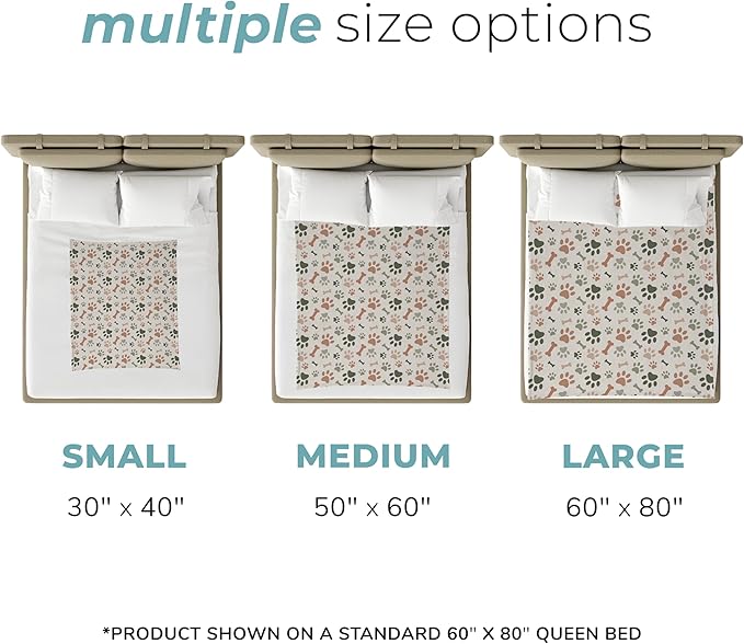 Cream Paw Print Sherpa Pet Lightweight Blanket - 50" x 60" - Fleece - Cute for Dogs - Gifts and Puppy Essentials - Printed in America