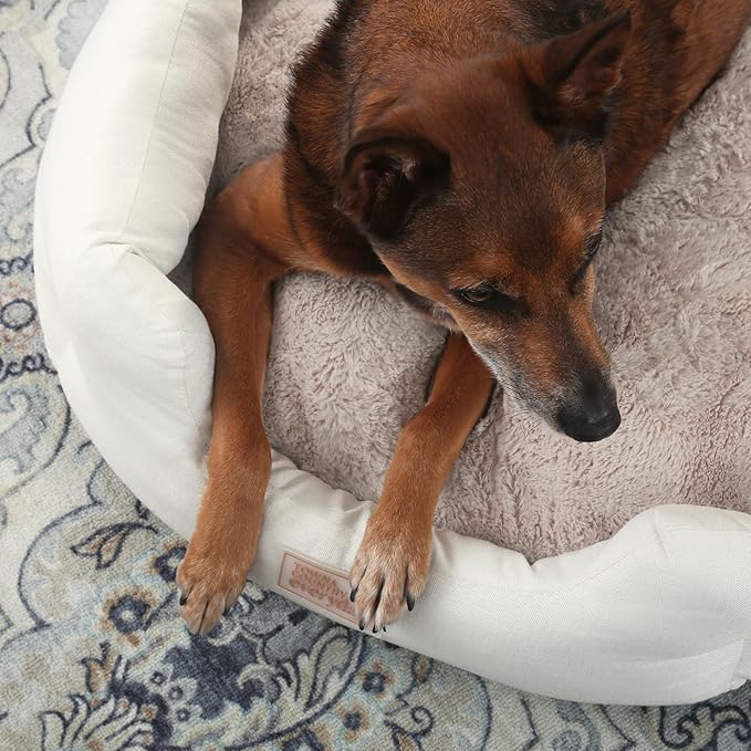 TOWN & COUNTRY EVERYDAY CuddleTown Faux Linen Comfy Cozy Cuddler Pet Bed, Supportive & Calming, Non-Slip Bottom, Machine Washable Cover, Cream, XS 20"x14"x6"