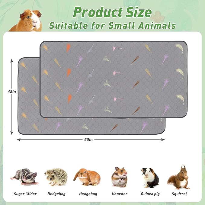2Pcs Guinea Pig Cage Liners,Guinea Pig Fleece Cage Liners48''X60'' Super Absorbent Washable Pee Pads Reusable for Rabbit Hamster Chinchilla
