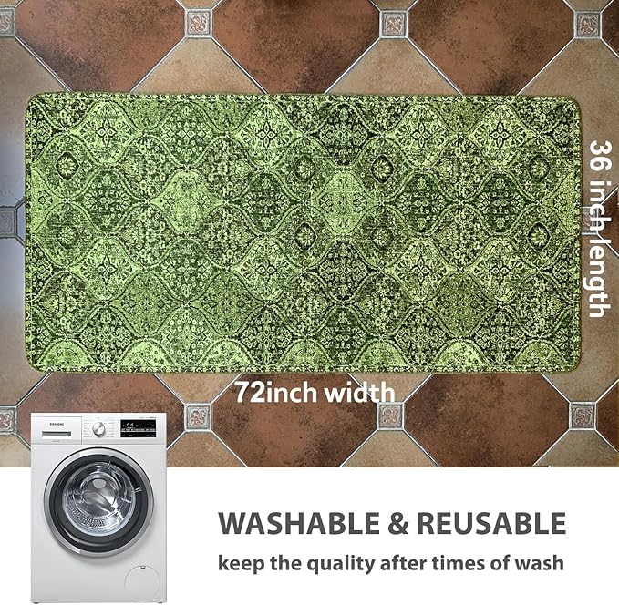 nunubaby Washable Pee Pads for Dogs, Stylish, Non-Slip and Leak-Proof Pee Pads. Reusable Potty Pads for Dogs for Crates and Floors.(Green/Multi, 36" x72")