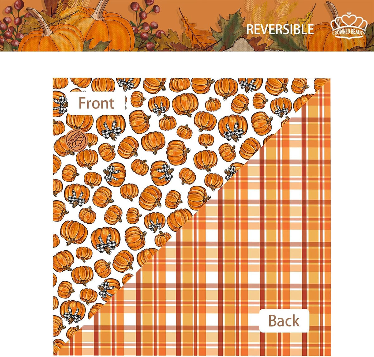 CROWNED BEAUTY Fall Dog Bandanas Reversible Large 2 Pack, Fall Pumpkin Set, Orange Adjustable Triangle Holiday Scarves for Medium Large Extra Large Dogs Boy Girl Pets DB187-L