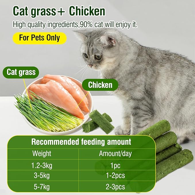 30g Cat Grass Sticks, Delicious Cat Grass Teething Stick Edible Cats Chew Toy Cat Treats Snack for Teeth Cleaning and Hairball Removal