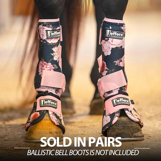 Jeffers Expression Protective Horse Boots 1 Pair, Rose Garden - Safe Neoprene Leg Guards, Comfortable Fit, Durable Strap Closures, Front & Hind Support, Accessories for Travel & Riding - Small