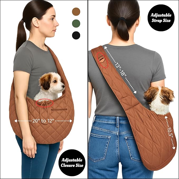 Small Dog Carrier Sling – Copper Brown Hands‑Free 2‑in‑1 Cross‑Body & Handheld Pet Sling for Small Dogs up to 10 lbs, Parachute‑Grade Rip‑Stop Nylon, Padded Strap & Safety Tether