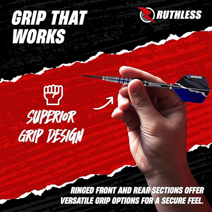 RUTHLESS Red Falcon Professional Tungsten Steeltip Darts Set in 22g and 24g, with Flights and Stems Shafts