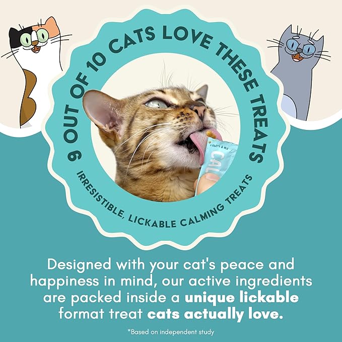 ALBERT & MIA Calming Sticks Lickable Calming Cat Treats for Stress and Anxiety Relief for Cats, Irresistible - Vet Recommended (Sleeping Aid, Vet Visits, Grooming, Car Rides, Plane) 20 Pack