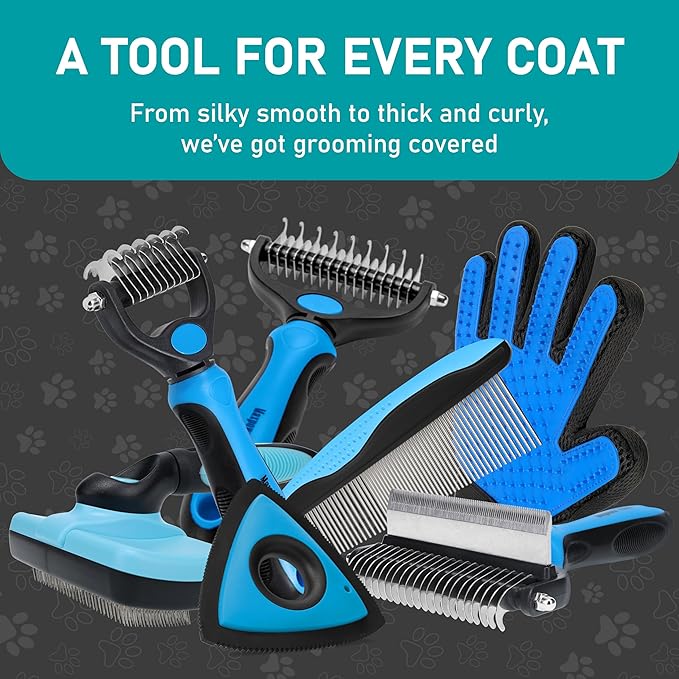 Maxpower Planet Pet Grooming Brush - Double Sided Shedding and Dematting Undercoat Rake Comb for Dogs and Cats,Extra Wide (C1 - Brush & Gloves, Large)