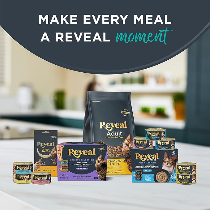 Reveal Natural Whole Protein Fillet Cat Treats, Single Ingredient, Grain Free, High Protein Treats for Cats, for Training, Treating, or Snacking, Whole Mackerel Loin (12 x 1.06 oz Loin)