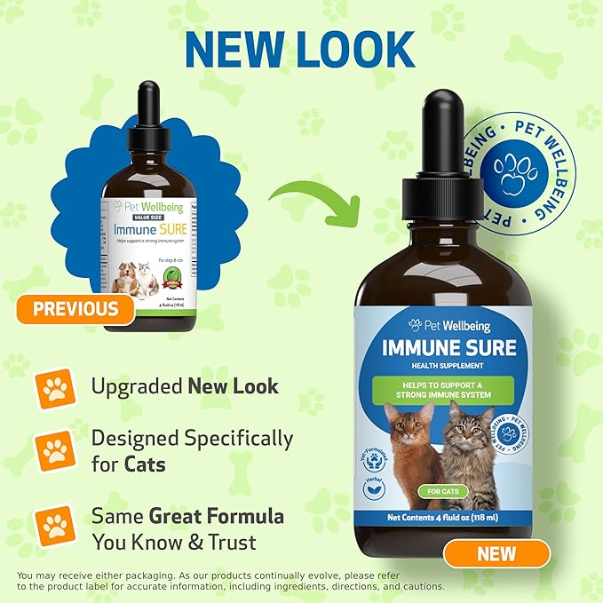 Pet Wellbeing Immune Sure for Cats - Supports Normal Immune Defenses, Gut Flora Balance, Andrographis, Echinacea, Vitamin C, Zinc - Veterinarian-Formulated Herbal Supplement 4 oz (118 ml)