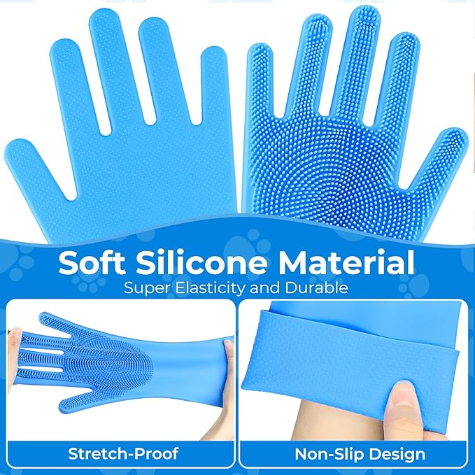 2PCS Dog Washing Gloves and Dog Bath Brush, high-Density Teeth Design pet Grooming Gloves, 2-in-1 Pet Grooming kit ，Suitable for Dogs and Cats to bathe, depilate, and Massage