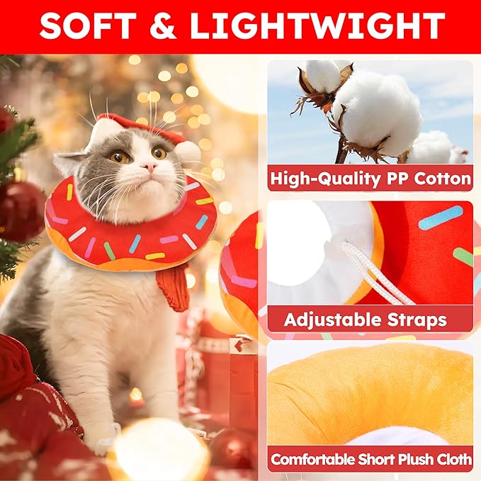 Cat Cone Collar Soft, Cat Recovery Collar for Wound Healing Cute Donut Adjustable Kitten Cones to Stop Licking Comfortable Lightweight Neck Elizabethan Collars for Kittens After Surgery