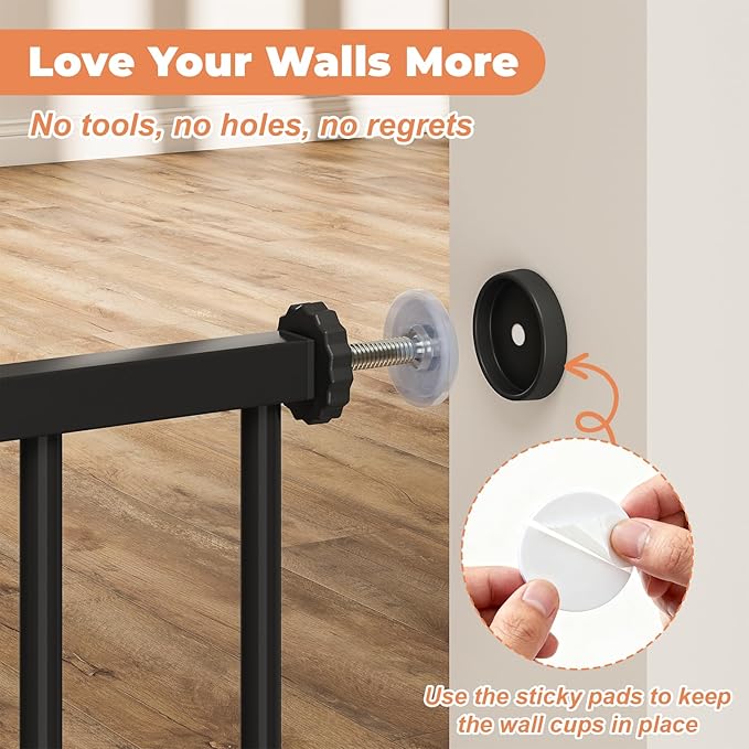 29"-51" Baby Gate for Stairs, Auto Close Stroller Friendly Dog Gate Indoor for Doorways, Pressure Mounted Baby Gate, Easy Walk Through Gate for Children & Pets, Black