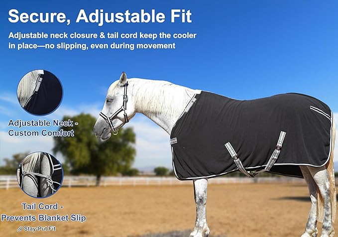 Horse Fleece Cooler, Blanket Liner - 300g Anti-Pilling Fleece, Moisture-Wicking, Cooling & Drying for Post-Workout, Bath & Travel, Prevent Overheating & Chilling Black 81