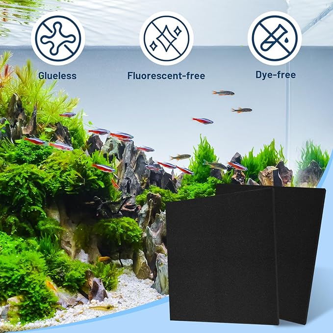 Aquarium Sponge Filter – Cut-to-Fit Filter Foam for Most Fish Tanks, Efficiently Traps Debris & Particles, Easy to Clean Prefilter Sponge for Aquarium, Dye-Free, 20x20x1 Inch, (50PPI)