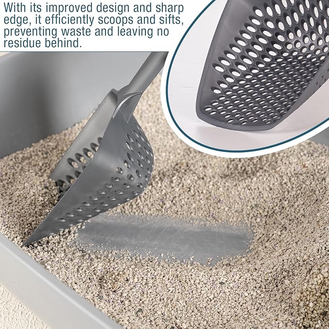 Set of 2 Cat Litter Scoop with Small Holes for Fine Litter, Hanging Handle Deep Reptile Terrarium Sand Sifter, Poop Scooper Rabbit Pooper Lifter Kitten Sifting Shovel (Black, Set of 2)