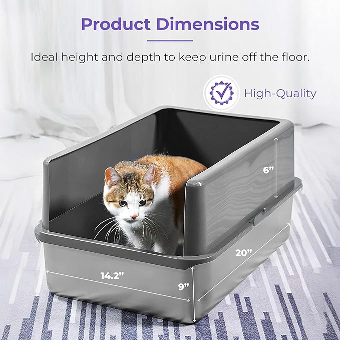 iPrimio - Stainless Steel Enclosed Litter Box for Cats - Easy to Clean - Includes High-Sided Litter Box, Scooper for Extra Scatter Protection - Medium Size for Big Cats - 20 x 14.2 x 6 in