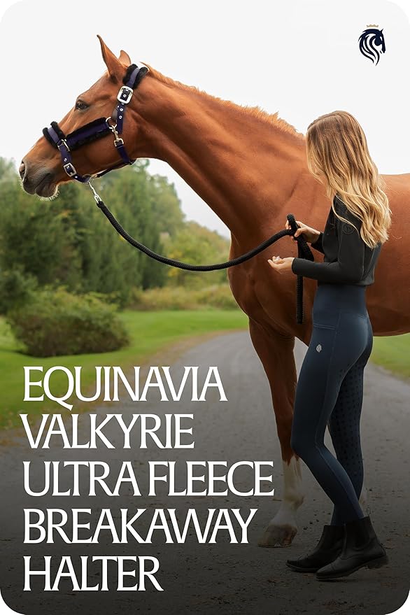 Equinavia Valkyrie Ultra Fleece Breakaway Horse Halter | Padded Fleece Adjustable Safety Halter with Nylon Webbing - Navy/Navy - Cob