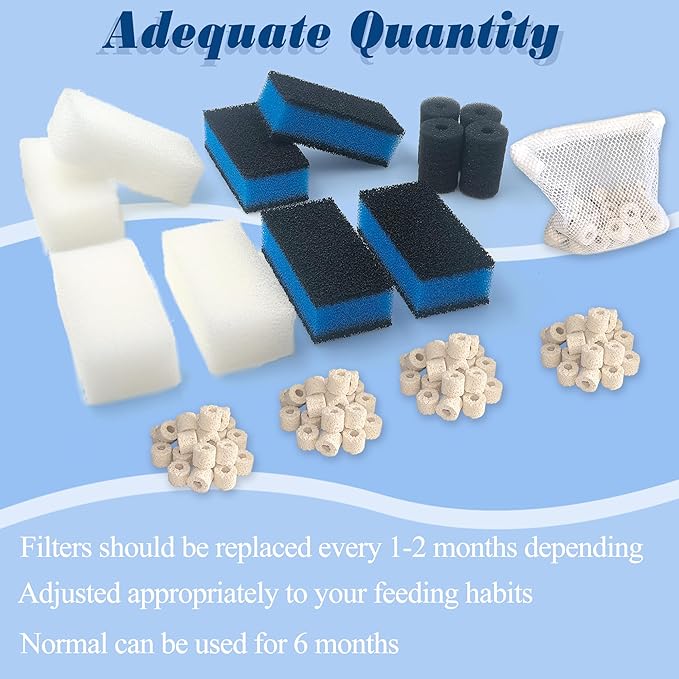 NEWKE 4 Sets of Upgraded Three-Stage Filtration Tank Filter for AquaClear 50 Power Filter, 4 Sets of Maintenance Kit Replacement for Fish Tank Filter for 20- to 50-Gallon Aquariums
